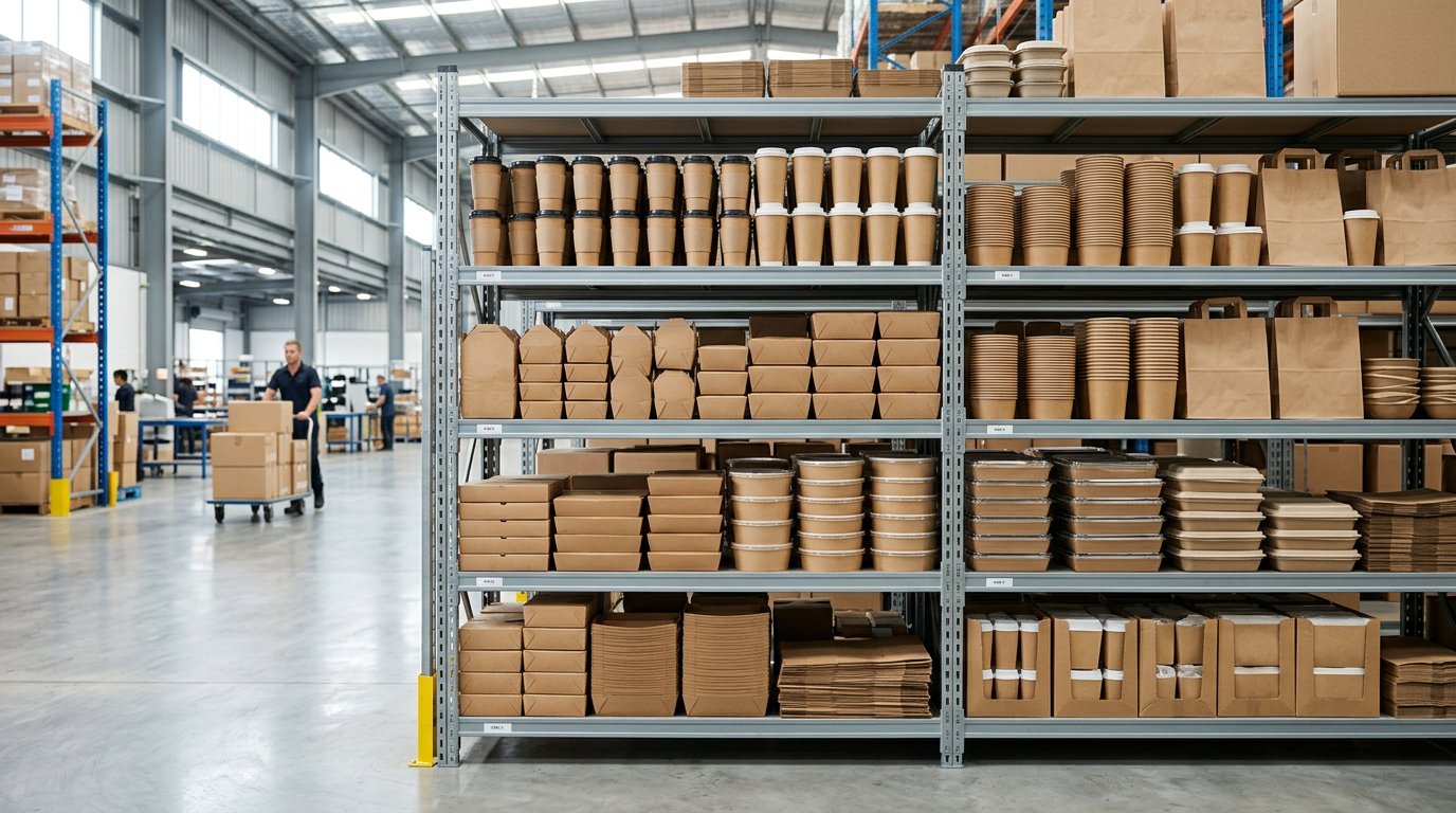 Packaging cases organized in a distribution warehouse